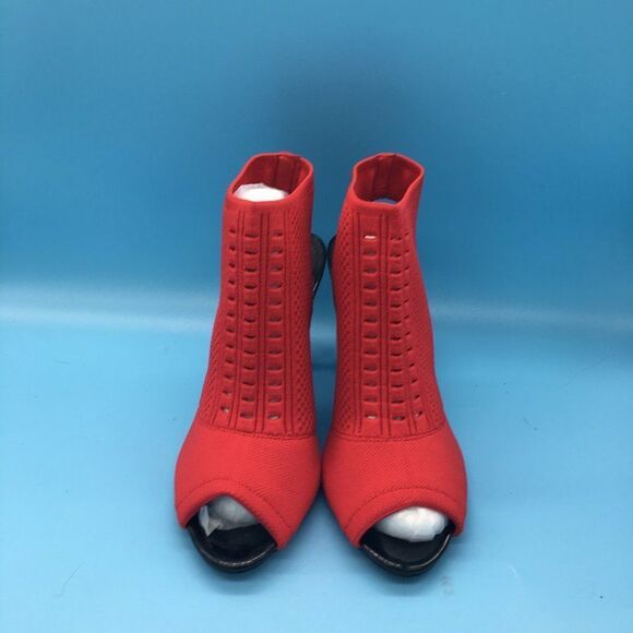 Red Women Slingback Peep Toe Stiletto Mid Heel Ankle Boots - Picture 1 of 10
